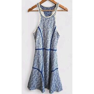Yigal Azrouel Marino Wool Silk Dress Women Large Blue Knit Paisley Racerback NWT
